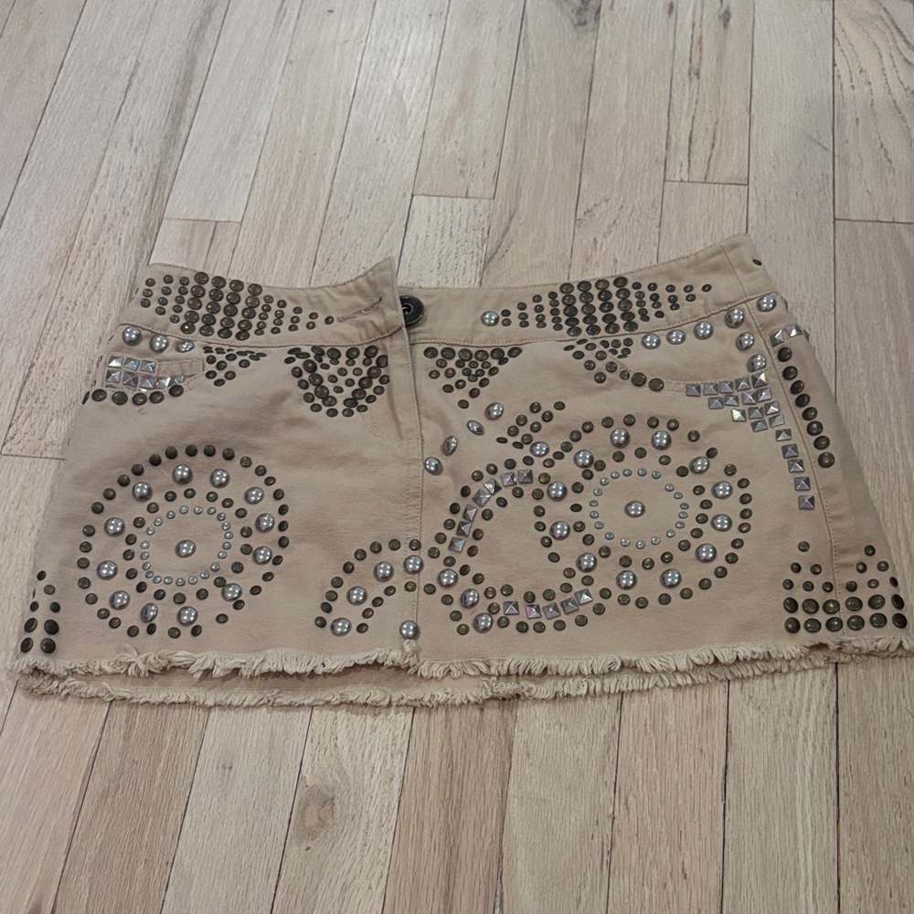 Vintage Studded Beige Mini Skirt - Designer-Inspired
